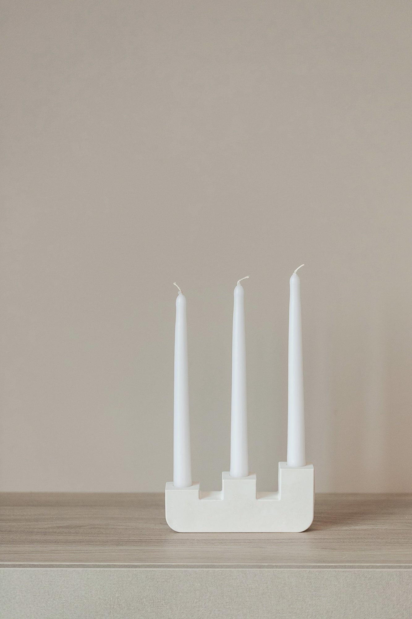 Handcrafted Gypsum Candlestick Holder for Three Long Candles