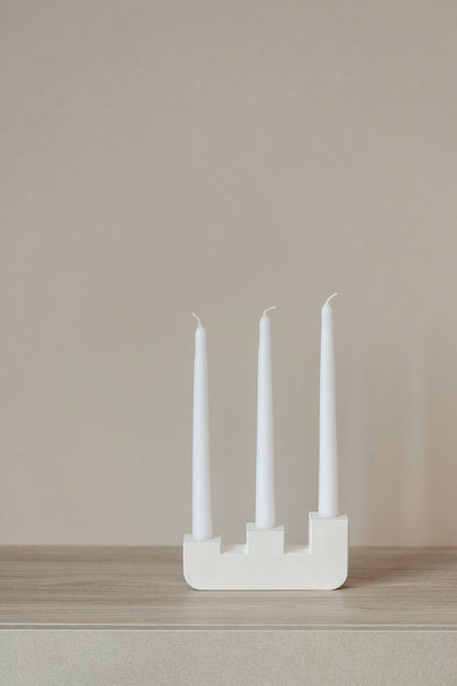 Handcrafted Gypsum Candlestick Holder for Three Long Candles