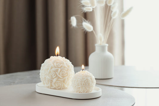 Elegant Rose Ball Candle Duo with Gypsum Tray – Perfect for Home Decor and Gifting