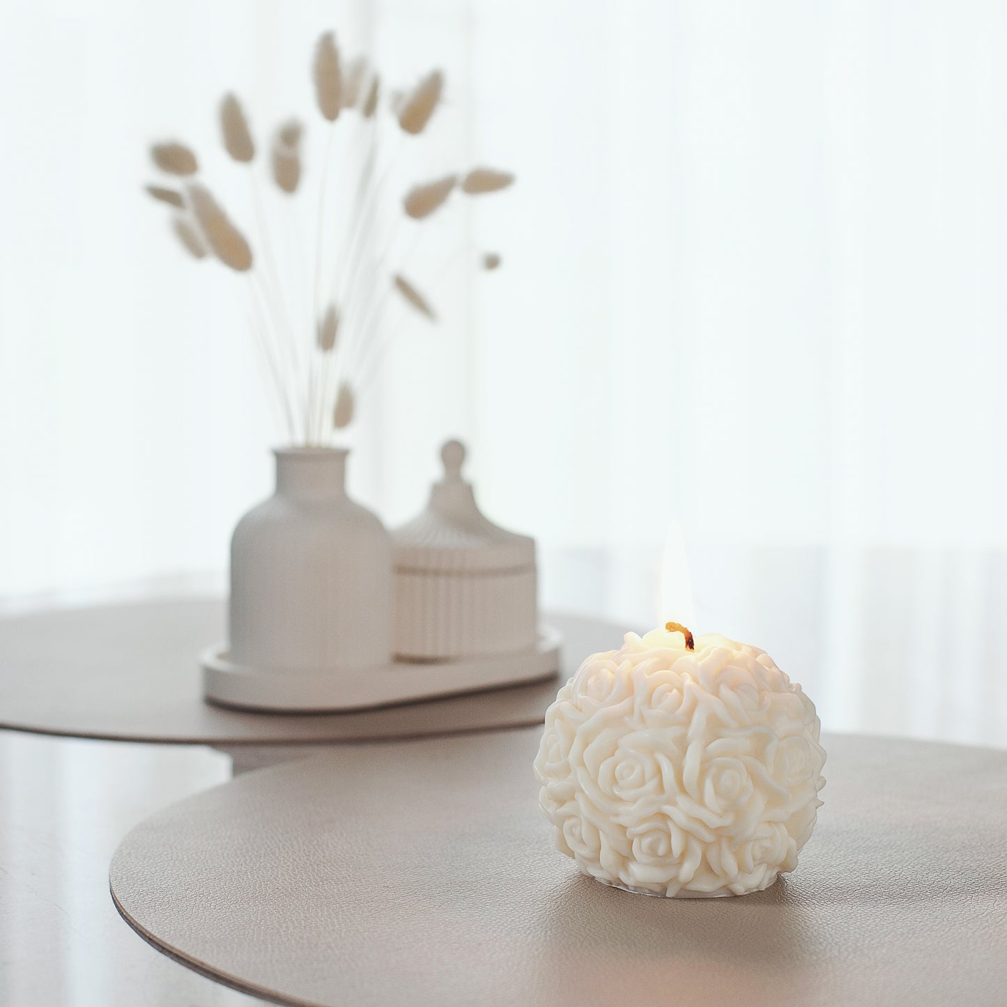 Rose Ball Pillar Candle - Scented Flowers Candle, Home Decor, Perfect Gift Idea