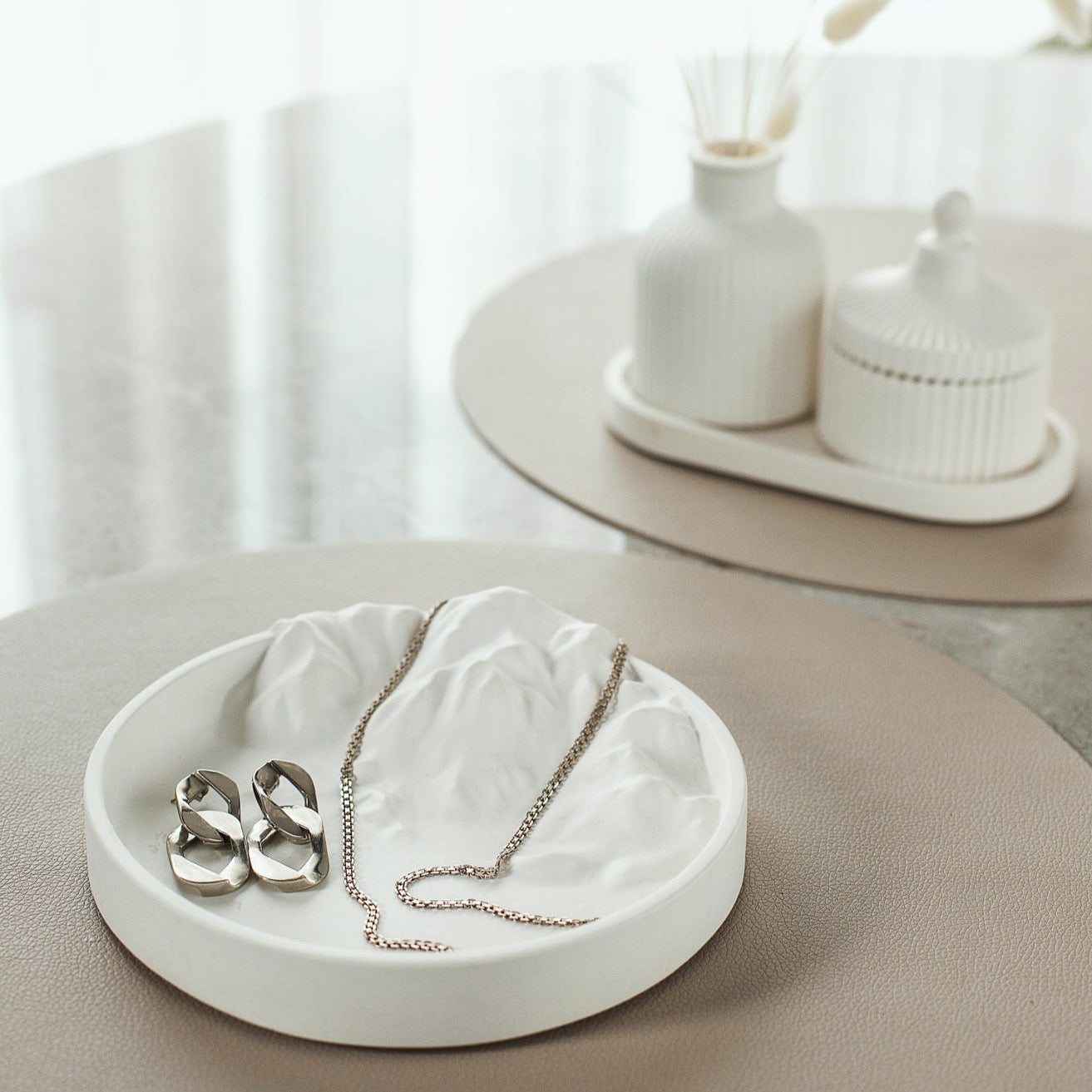 Gypsum Tray with Stunning Relief Detail for Fragrances and Jewelry