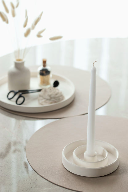 White Round Gypsum Candlestick Holder for Long Candles - Home Décor