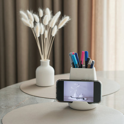 Handmade Phone Holder & Vase – 2-in-1 Pencil Stand with Photo Display | Neutral Home Decor & Gift Idea