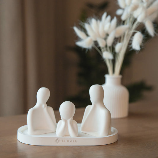 White Gypsum Family Trio Figurines, Elegant Shelf Decor Statue, Sculpture Ornament, Thoughtful Gift for Family