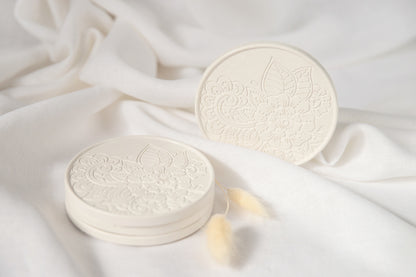 Set of 4 White Round Cup Coaster - Handmade Trays from Gypsum, Jewelry Tray, Housewarming Gift